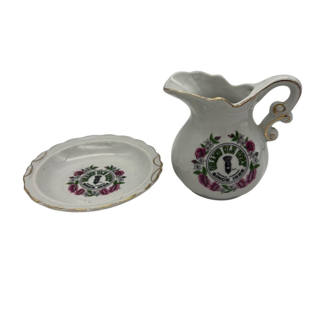 Vintage Grand Ole Opry Miniature Pitcher & Underplate 4" Tall Nashville Souvenir - Picture 2 of 8